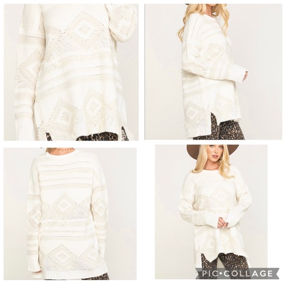 SHOW ME YOUR MUMU Long Canyon Geo Fringe Cream Knit Sweater | XS - Picture 3 of 12